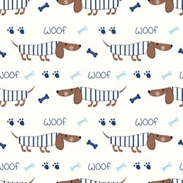 seamless pattern with cute dogs and bones for kids design, scrapbook paper, wrapping paper.