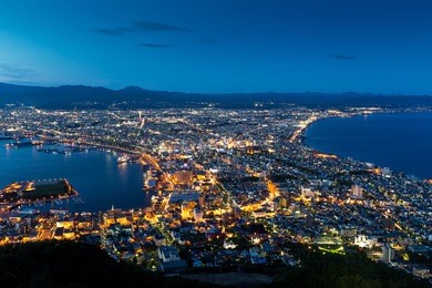 hakodate city view from mountain hakodate, winter season, hokkaido, japan