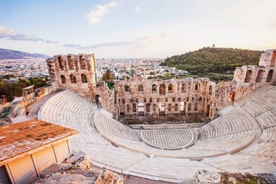 the odeon herodes atticus theatre near acropolis in athens, greece