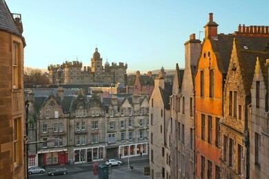 aerial view of old buildings at the royal mile in edinburgh, scotland