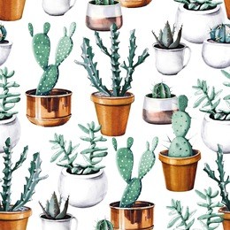 watercolor cactus tropical garden seamless pattern. watercolour cactus pattern on white background.
