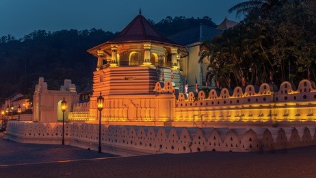 kandy, sri lanka: buddhist temple of the tooth at night also known as sri dalada maligawa or the temple of the sacred tooth relic