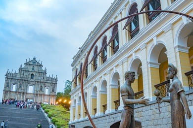 macau, china at the ruins of st. paul cathedral.