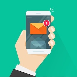 new email notification on mobile phone vector illustration, smartphone screen with new unread e-mail message and read mail envelope icons, inbox concept