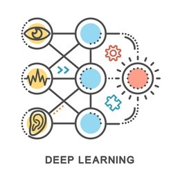deep learning icons. mini illustration. neural network model. algorithms for pattern recognition, sounds. the thin contour lines with color fills on white background.