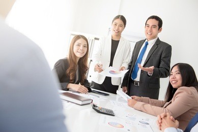 asian business people team presenting their work in the meeting