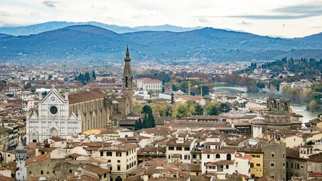 beautiful aerial view of florence from the observation platform palazzo vecchio. basilica di santa croce di firenze
