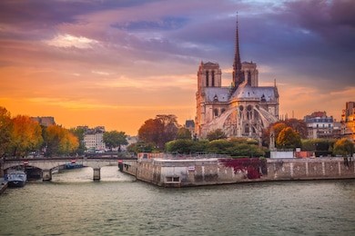 paris. cityscape image of paris, france with the notre dame cathedral during sunset.