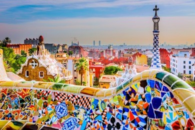 park guell colors in barcelona, spain.