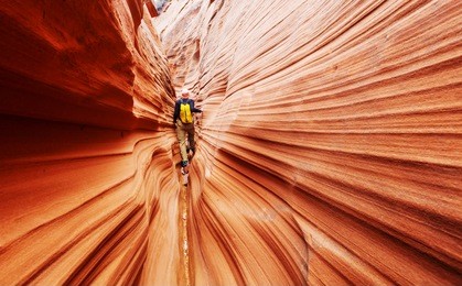 slot canyon in grand staircase escalante national park, utah, usa. unusual colorful sandstone formations in deserts of utah are popular destination for hikers.