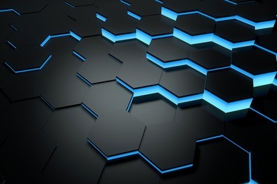 glowing blue hexagon pattern background. 3d rendering
