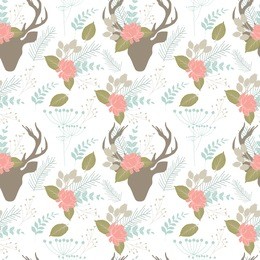 deer and flowers seamless pattern