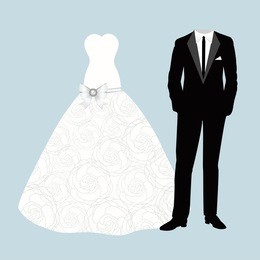 bride and groom. wedding card with bride and groom clothes. beautiful wedding dress and suit.