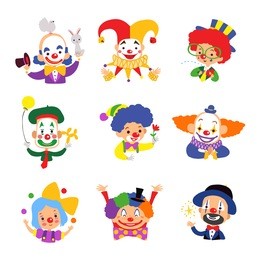 set of clown cartoon icon isolated on white background. vector illustration.