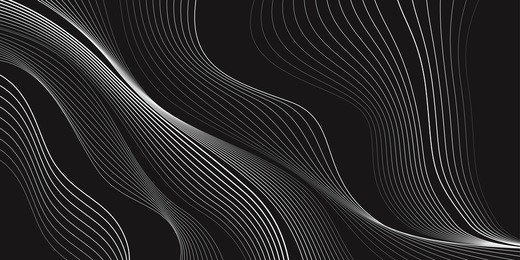black and white background, waves of lines, abstract wallpaper, vector design 