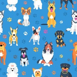 vector seamless background with dogs flat design.
