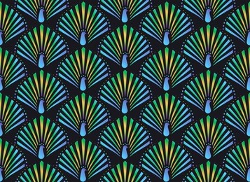 abstract colorful peacock seamless pattern. bo-ho winter textile print. geometric art-deco wallpaper