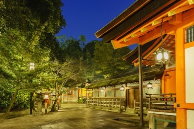 the historical yasaka shrine at night, kyoto, japan