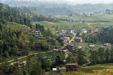 nepalese village near nagarkot, nepal - aerial view of villages near nagarkot