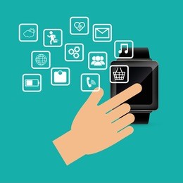 hand touch smart watch wearable technology device electronic vector illustration eps 10