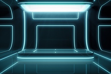 futuristic empty stage. modern future background technology sci-fi interior concept. 3d rendering