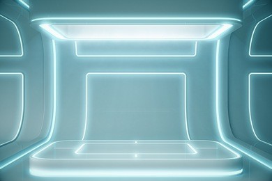 futuristic empty stage. modern future background technology sci-fi interior concept. 3d rendering
