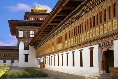 paro dzong, medieval fortress and buddhist monastery of 16 century, a sample of traditional  architecture of tibetan style in bhutan.