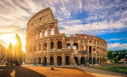 colosseum at sunrise, rome. rome best known architecture and landmark. rome colosseum is one of the main attractions of rome and italy
