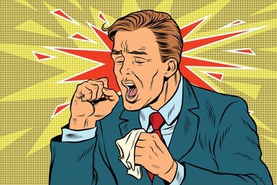 sick man coughing. pop art retro vector illustration. medicine and health care. the symptoms of the disease