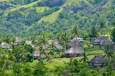 aerial view of navala village in the ba highlands of northern-central viti levu, fiji. it is one of the few settlements in fiji which remains fully traditional architecturally.