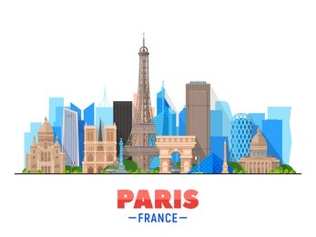 paris (france) city skyline vector background. flat vector illustration. business travel and tourism concept with modern buildings. image for banner or web site.