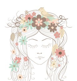 hand-drawing vintage girl portrait with flowers