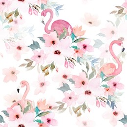 watercolor seamless pattern. floral print with flamingo.