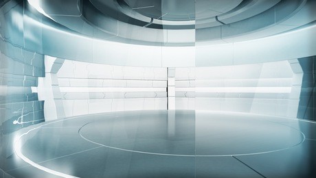 futuristic empty stage. modern future background technology sci-fi interior concept. 3d rendering