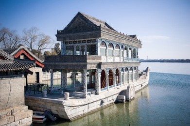 stone boat. historic architecture in summer palace (yiheyuan) , beijing, china.