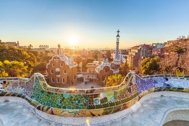park guell by architect antoni gaudi in barcelona, spain