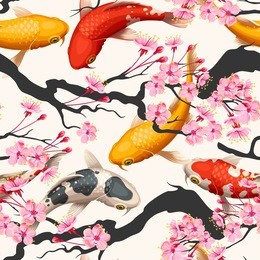 koi fish and sakura seamless