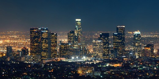 los angeles downtown buildings at night
