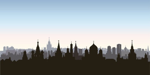 moscow city buildings silhouette. russian urban landscape. moscow cityscape with landmarks. travel russia background.