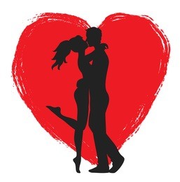 kissing couple of young lowers and heart