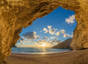porto katsiki beach on lefkada island in greece at sunset