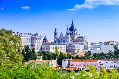 madrid, spain. santa maria la real de la almudena cathedral and the royal palace.