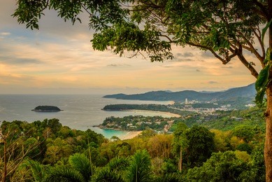 landscape of phuket view point, karon beach, kata beach, taken from karon viewpoint. located in phuket province, thailand.