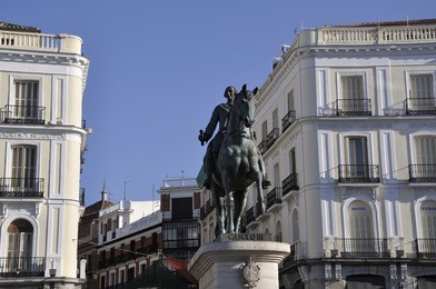 spain, madrid,
statue of carlos iii at  puerta del sol.
