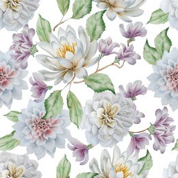 seamless pattern with flowers. lily. rose. watercolor. hand drawn.