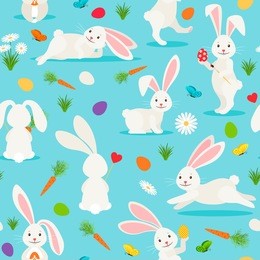 cute white rabbit seamless pattern. bunny easter vector background.