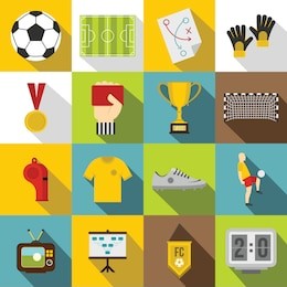 soccer football icons set. flat illustration of 16 soccer football vector icons for web