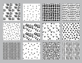 vector set of hand drawn seamless pattern made witn ink. freehand textures for fabric, polygraphy, web design.