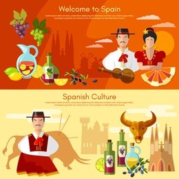 welcome to spain banner. traditions and culture spanish attractions people flamenco matador bullfight