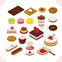 isometric food sweet dessert  vector illustration flat design
